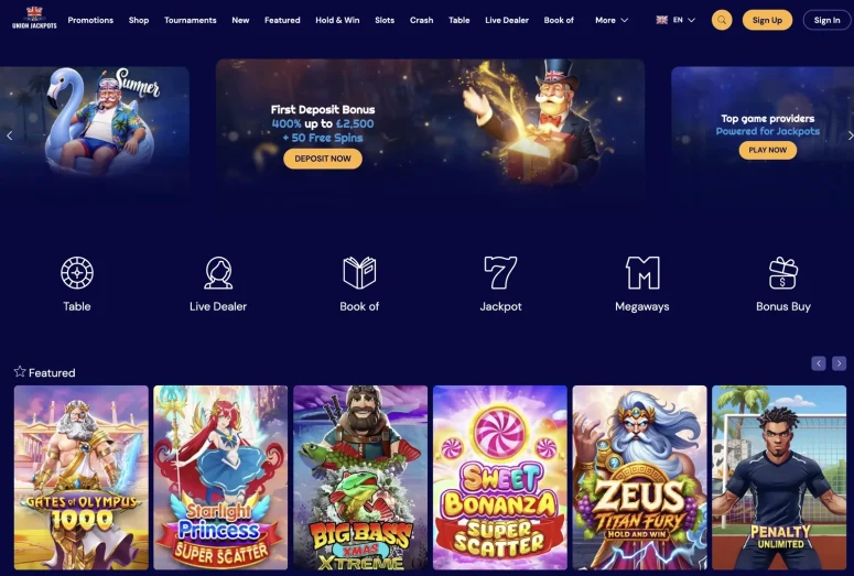 UnionJackpots Casino Lobby